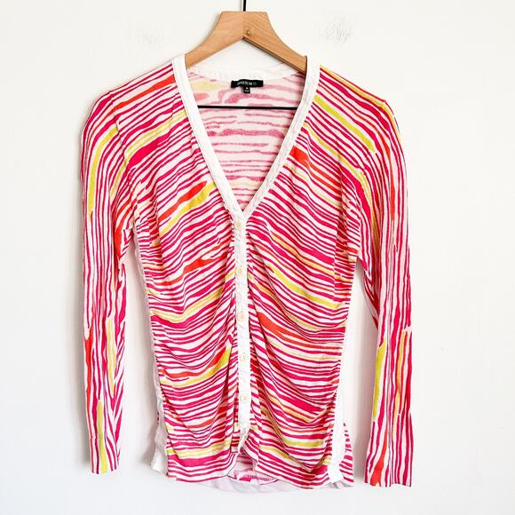 Lafayette 148 Neon Button Up Zebra Cardigan Sweater Pink Size M - Picture 1 of 9